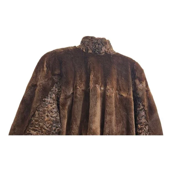 Vintage Natural Sheared Mink & Afghan Karakul Fur Coat Brown Swing Luxury Women - Picture 9 of 16